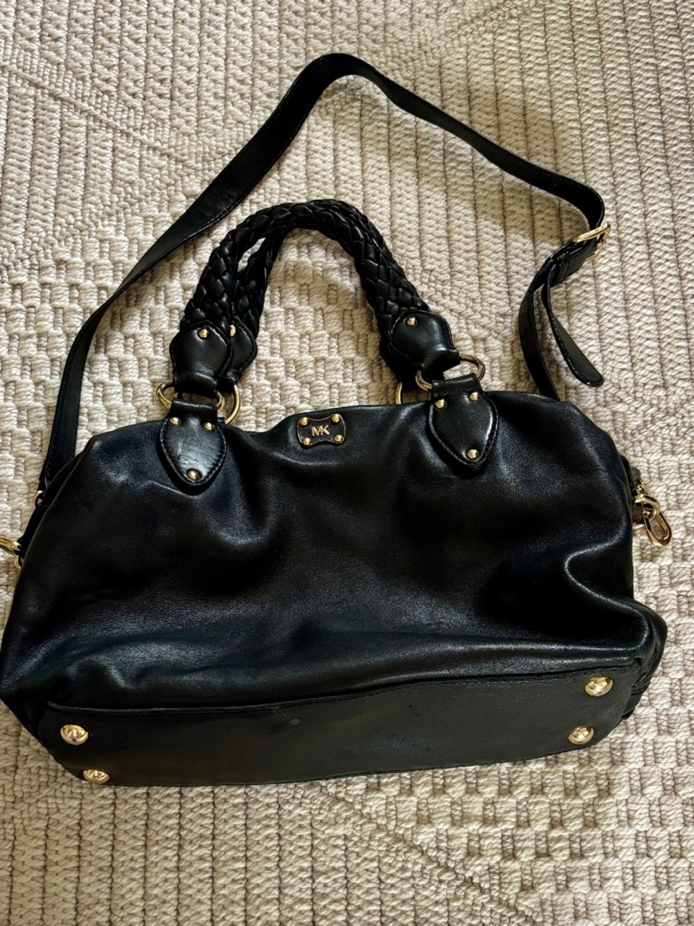 Michael Kors Black Leather Shoulder Satchel with Braided Handles